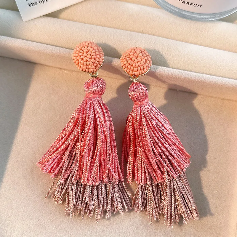 1 Pair Casual Tassel Synthetic Fibre Alloy Glass Drop Earrings