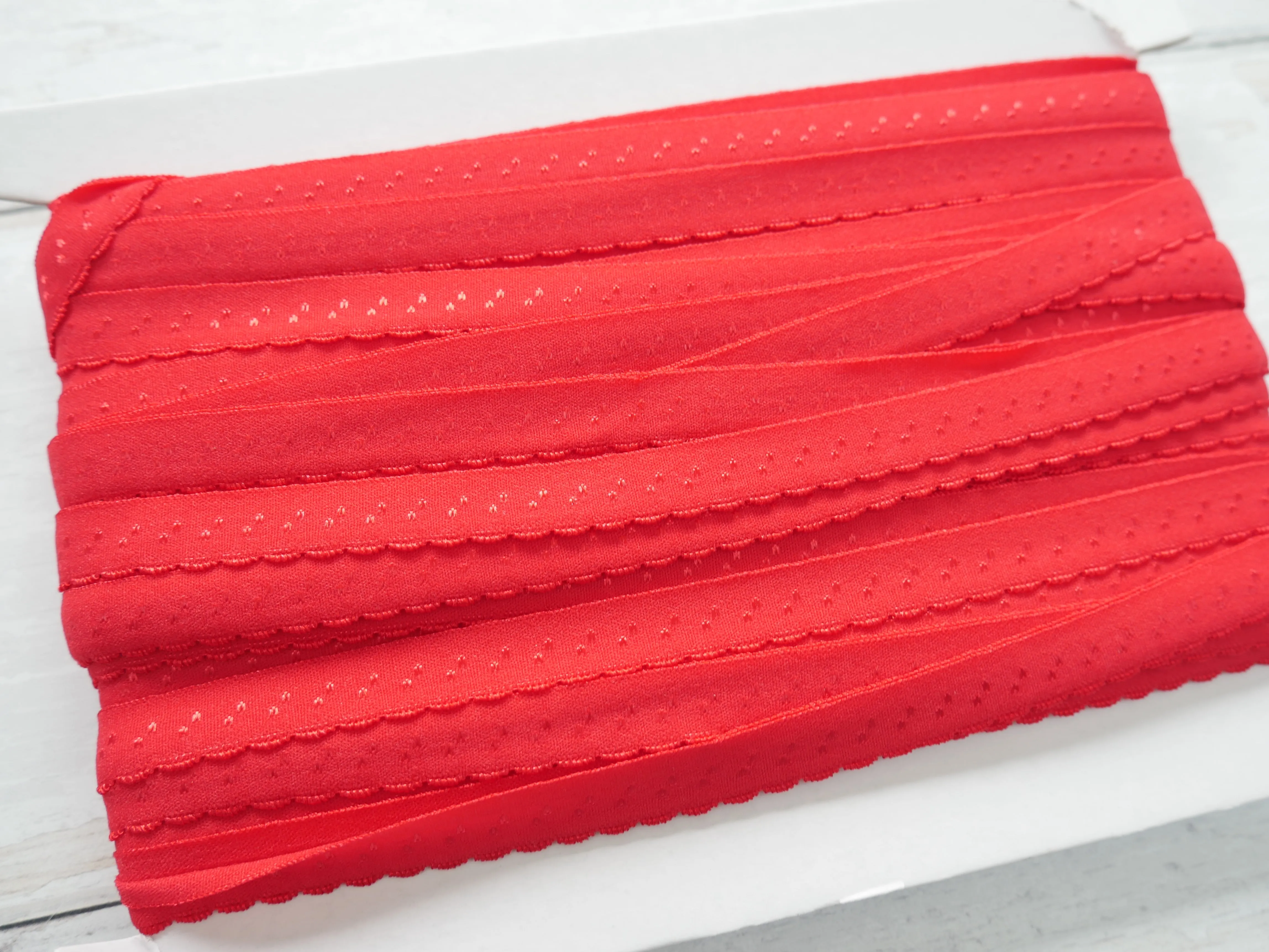 12mm Scalloped Fold Over Elastic - Red