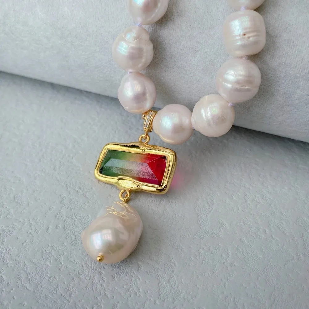 12mm White Nuclear Pearl Necklace White Baroque Pearl