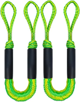 2PCS Dock Lines 3FT Premium Bungee Boat Lines Boat Accessories (Green Yellow, 3Feet)