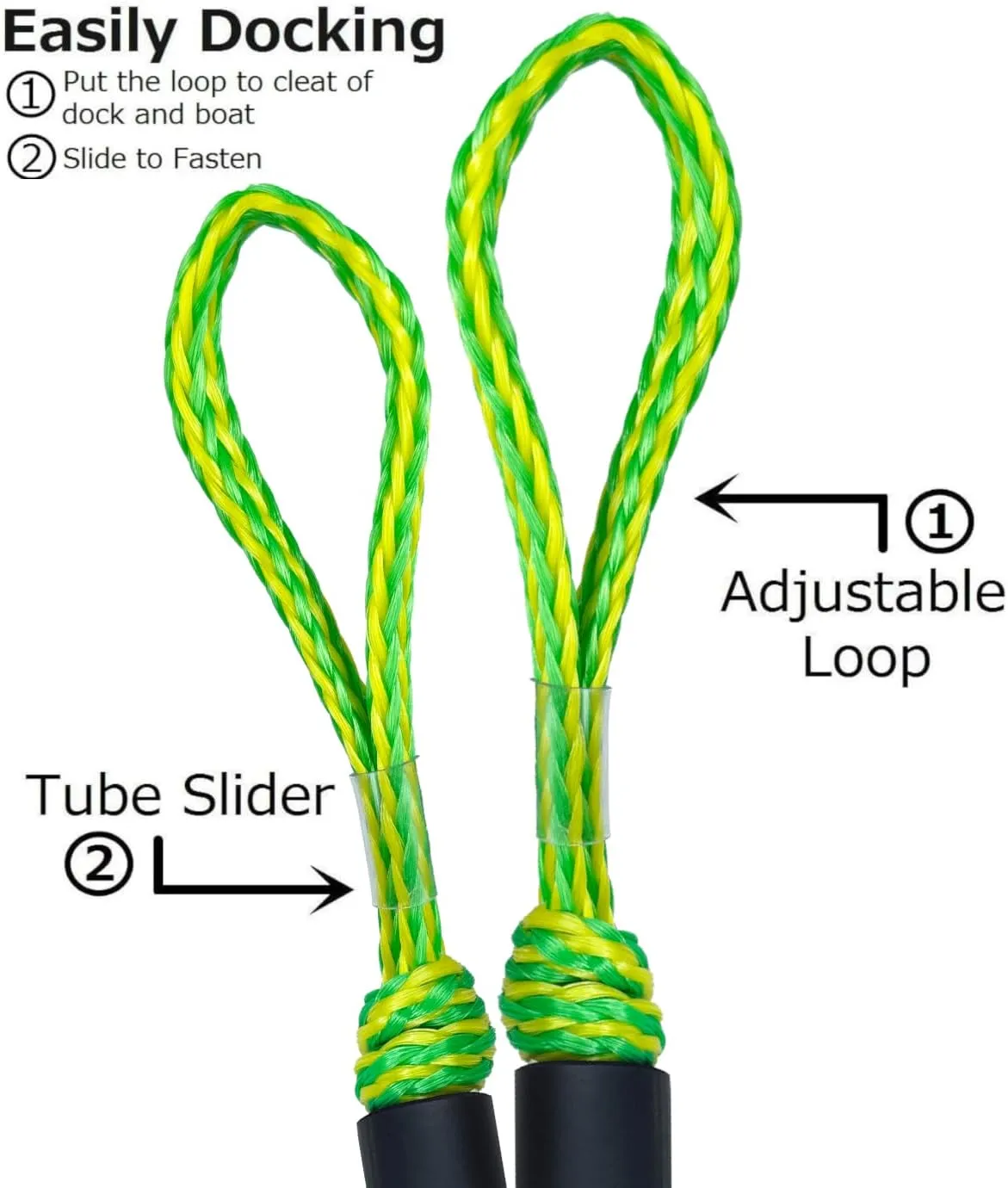 2PCS Dock Lines 3FT Premium Bungee Boat Lines Boat Accessories (Green Yellow, 3Feet)