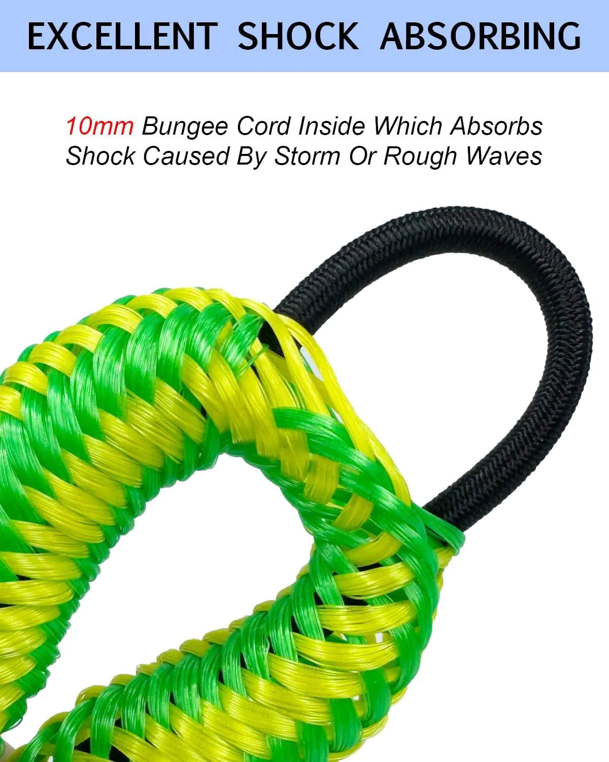 2PCS Dock Lines 3FT Premium Bungee Boat Lines Boat Accessories (Green Yellow, 3Feet)