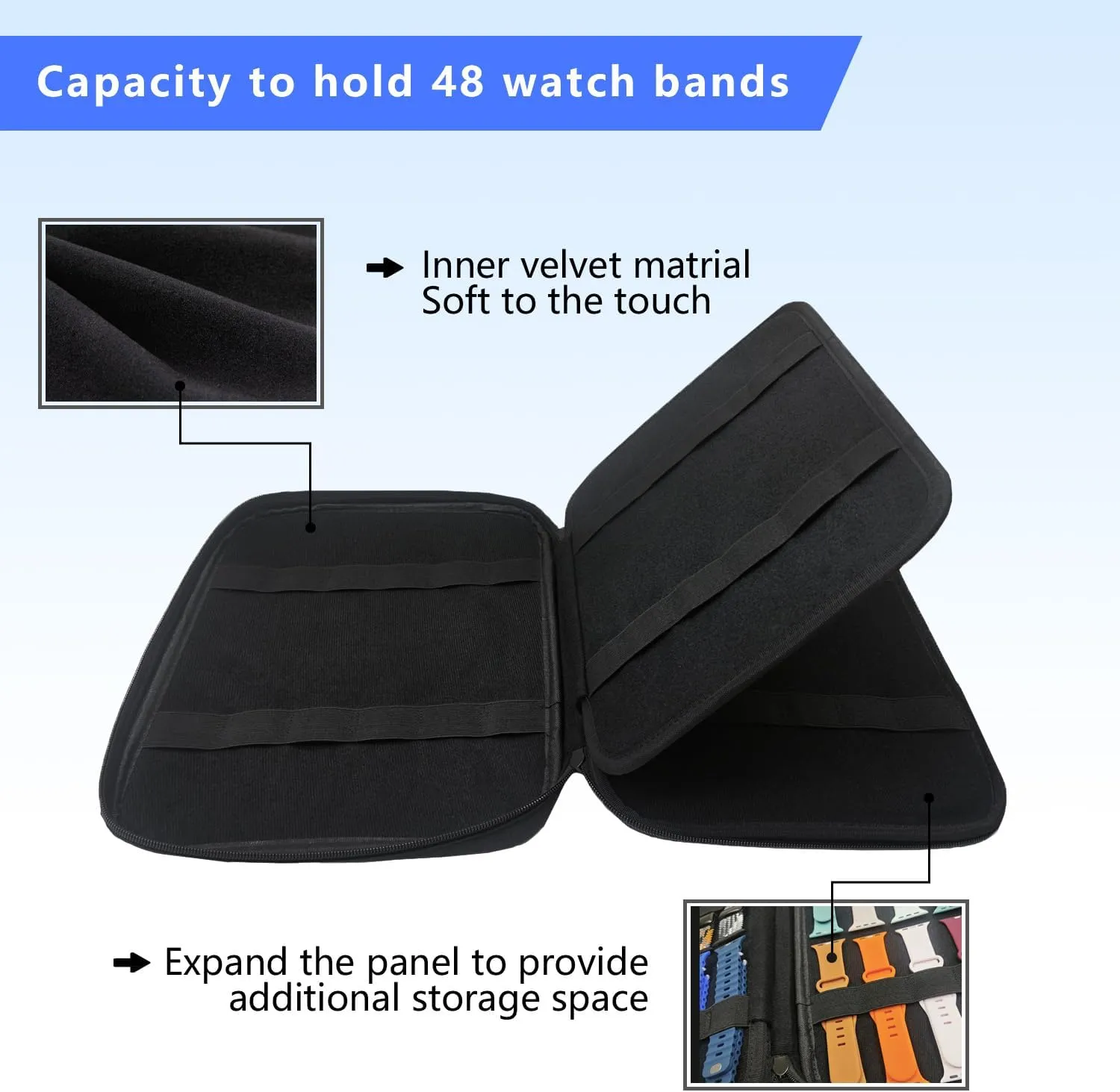 48 Slots Watch Bands Storage Bag, Watch Band Carrying Case Fit for Most Sizes of Watch Straps, Watch Band Holder Organizer,Bag Only (Black)