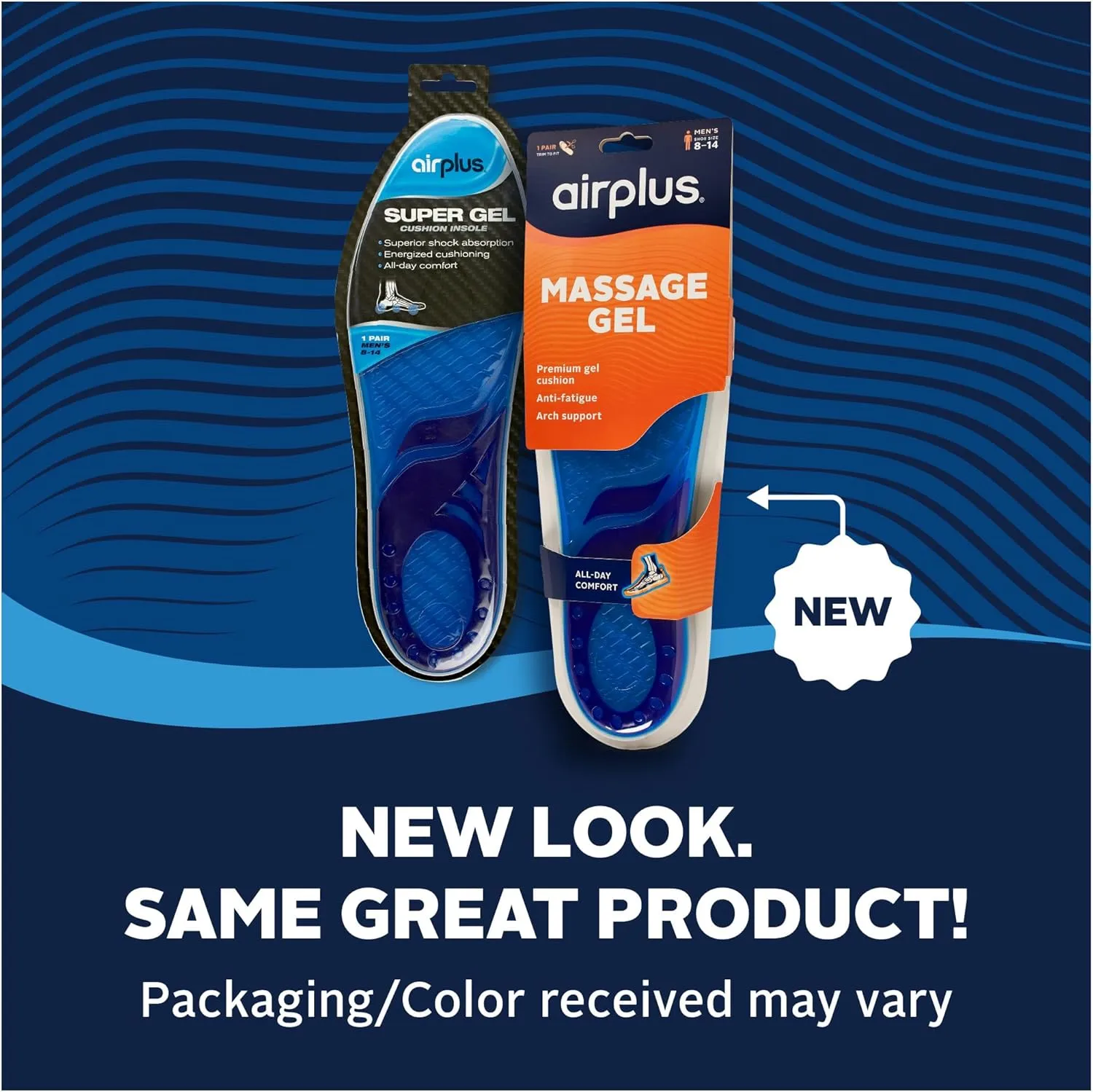 Airplus Super Gel Cushion Insole for Mens Shoe Sizes, All-Day Comfort, Shock Absorption, Gel Zones, Full-Length Footbed, Trim-to-Fit for Casual, Athletic, Dress Shoes, and Work Boots