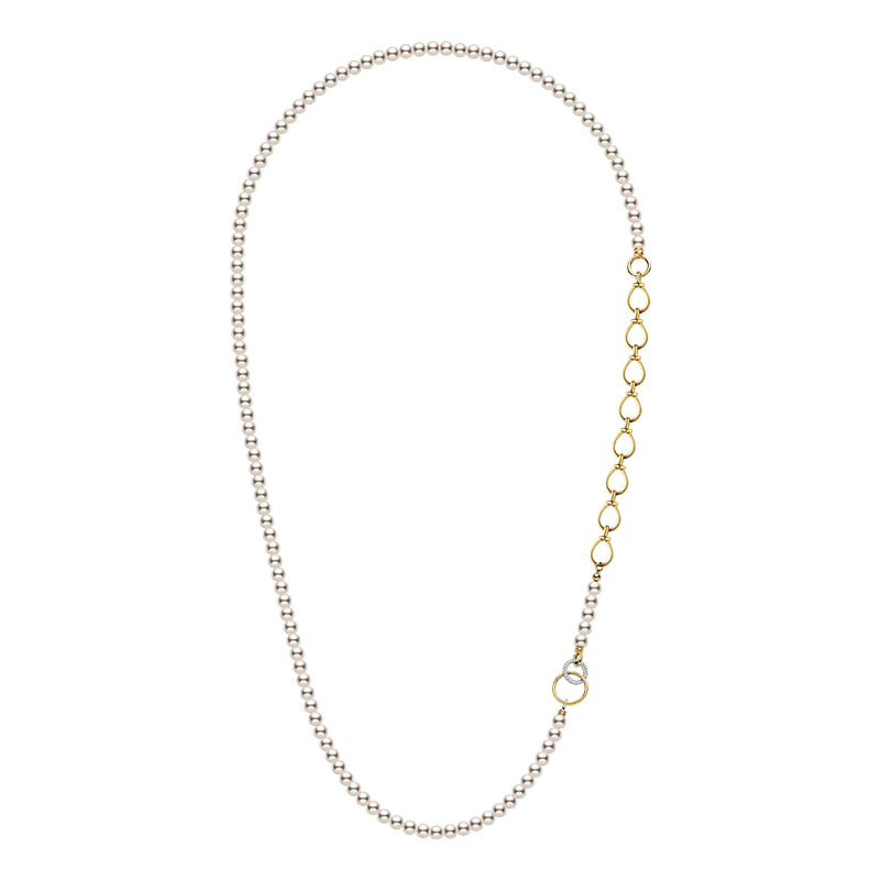 Akoya Saltwater Pearl 18K Gold Diamond Infinity Loop Long Sweater Chain Necklace