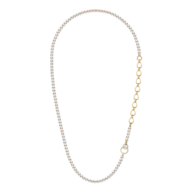 Akoya Saltwater Pearl 18K Gold Diamond Infinity Loop Long Sweater Chain Necklace