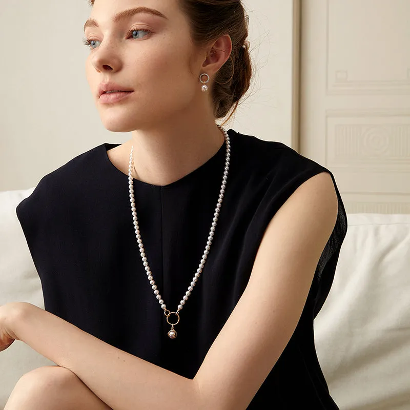 Akoya Saltwater Pearl 18K Gold Diamond Infinity Loop Long Sweater Chain Necklace