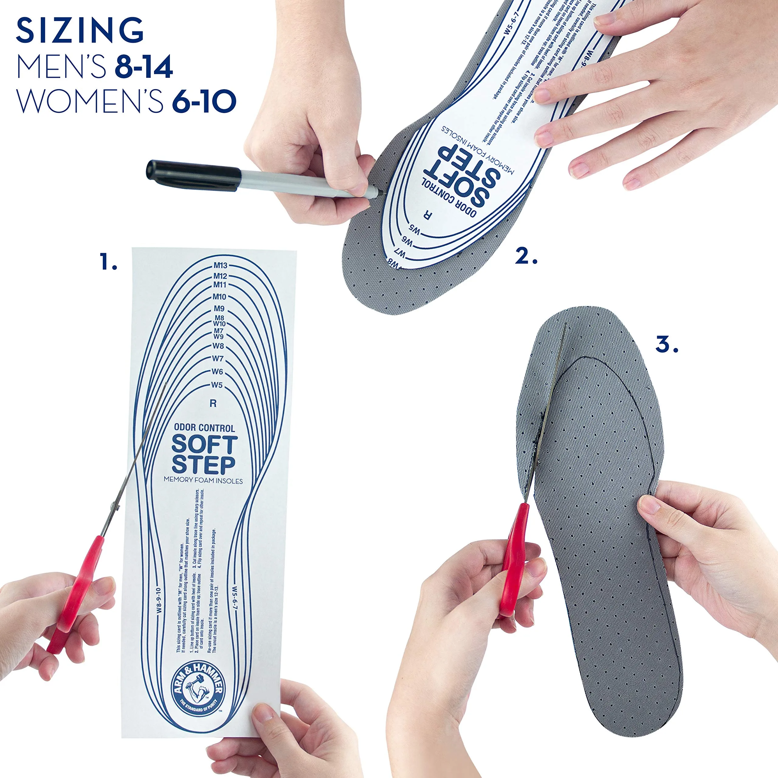 Arm & Hammer Odor Control Soft Step Insoles, Memory Foam Insoles for Men, Memory Foam Insoles for Women, Best Insoles for Standing All Day, Foot Inserts, Shoe Inserts Men and Women -6 Pairs 6 pair