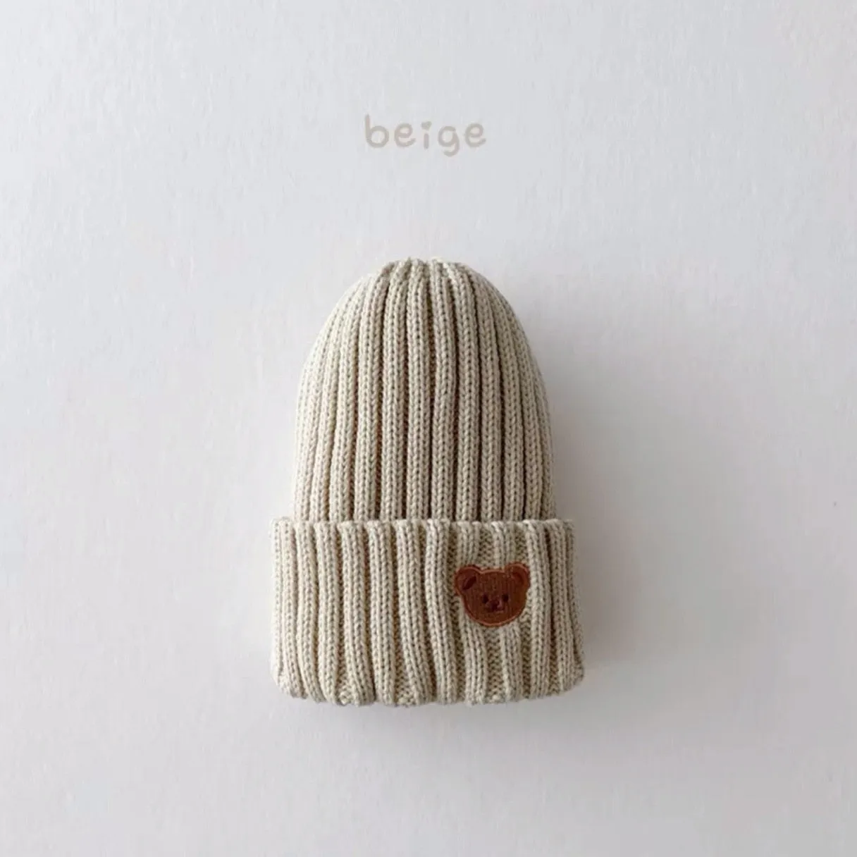 Babies Bear Head Embroidery Kids Knitted Hat