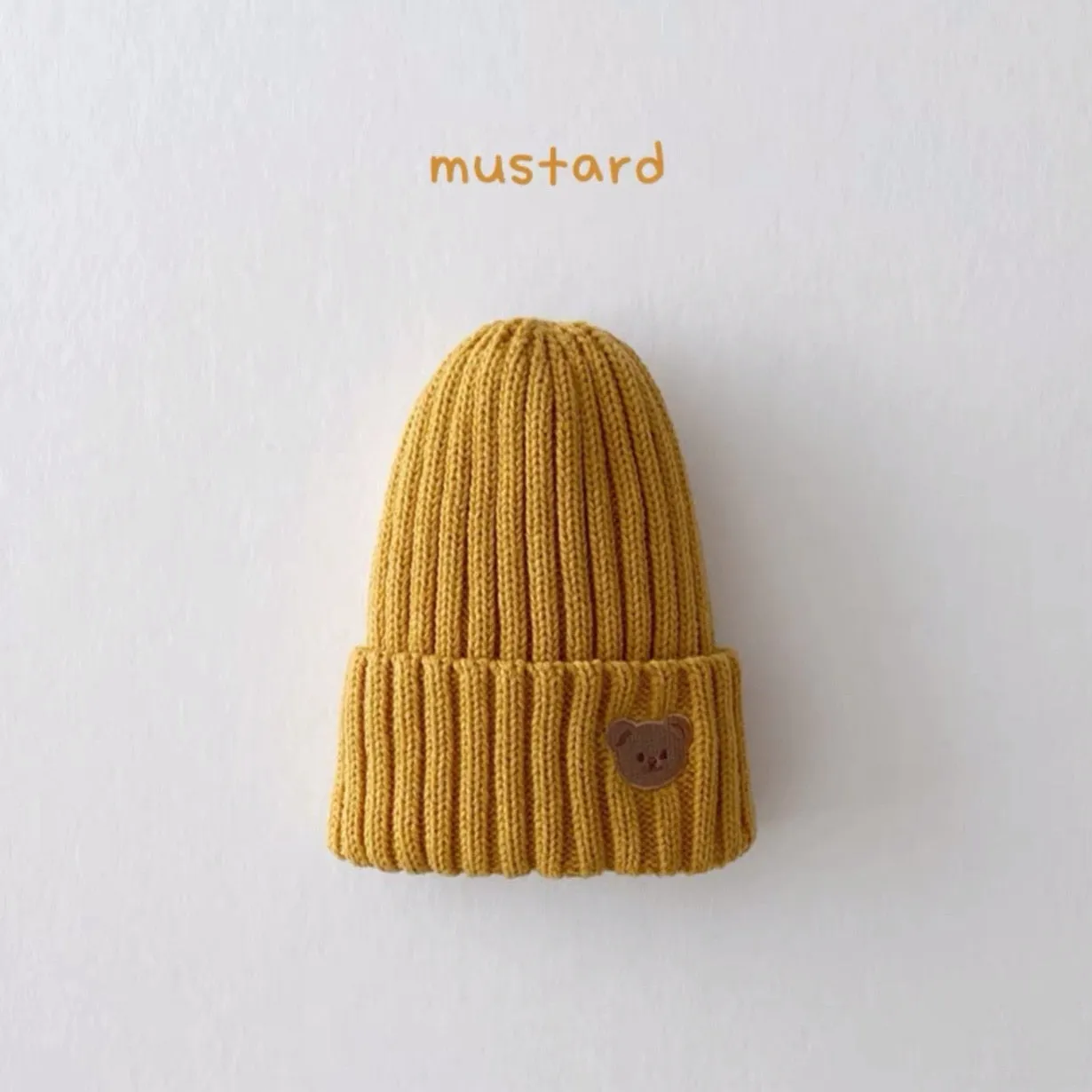 Babies Bear Head Embroidery Kids Knitted Hat