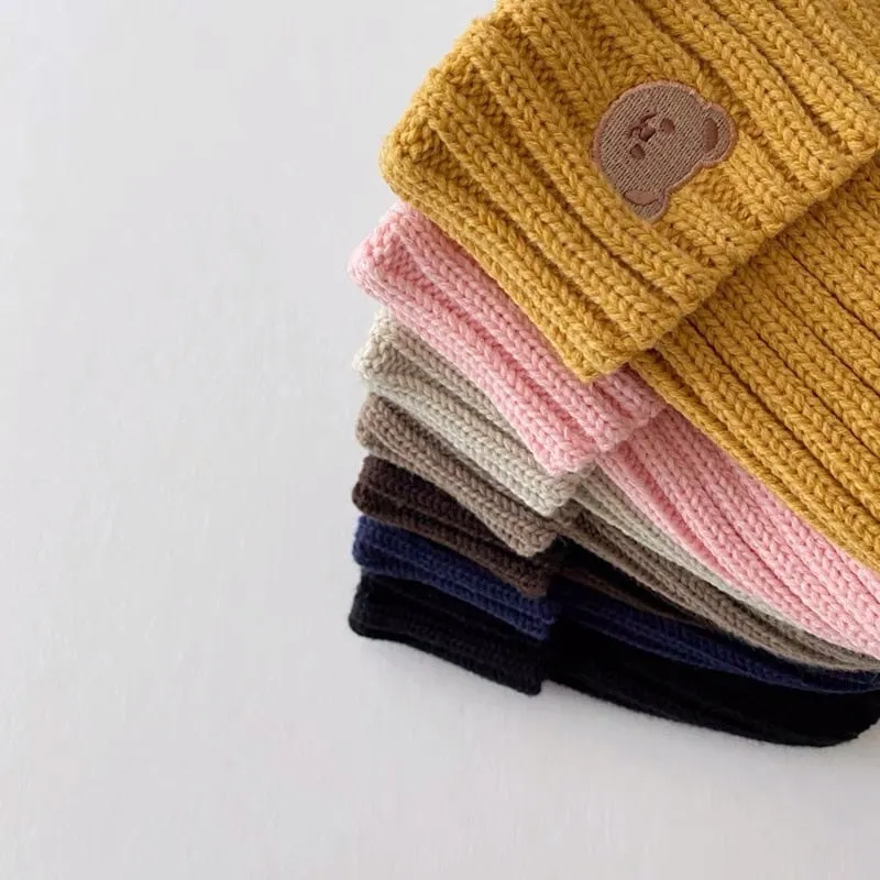 Babies Bear Head Embroidery Kids Knitted Hat