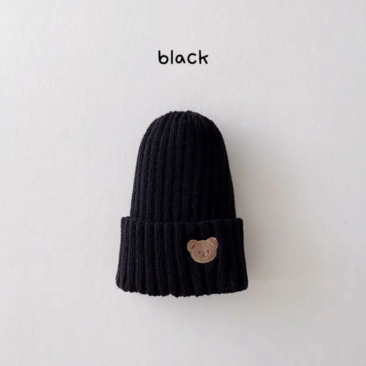 Babies Bear Head Embroidery Kids Knitted Hat