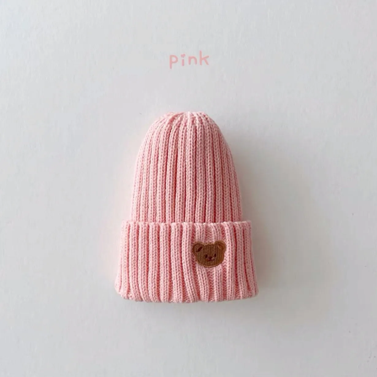 Babies Bear Head Embroidery Kids Knitted Hat