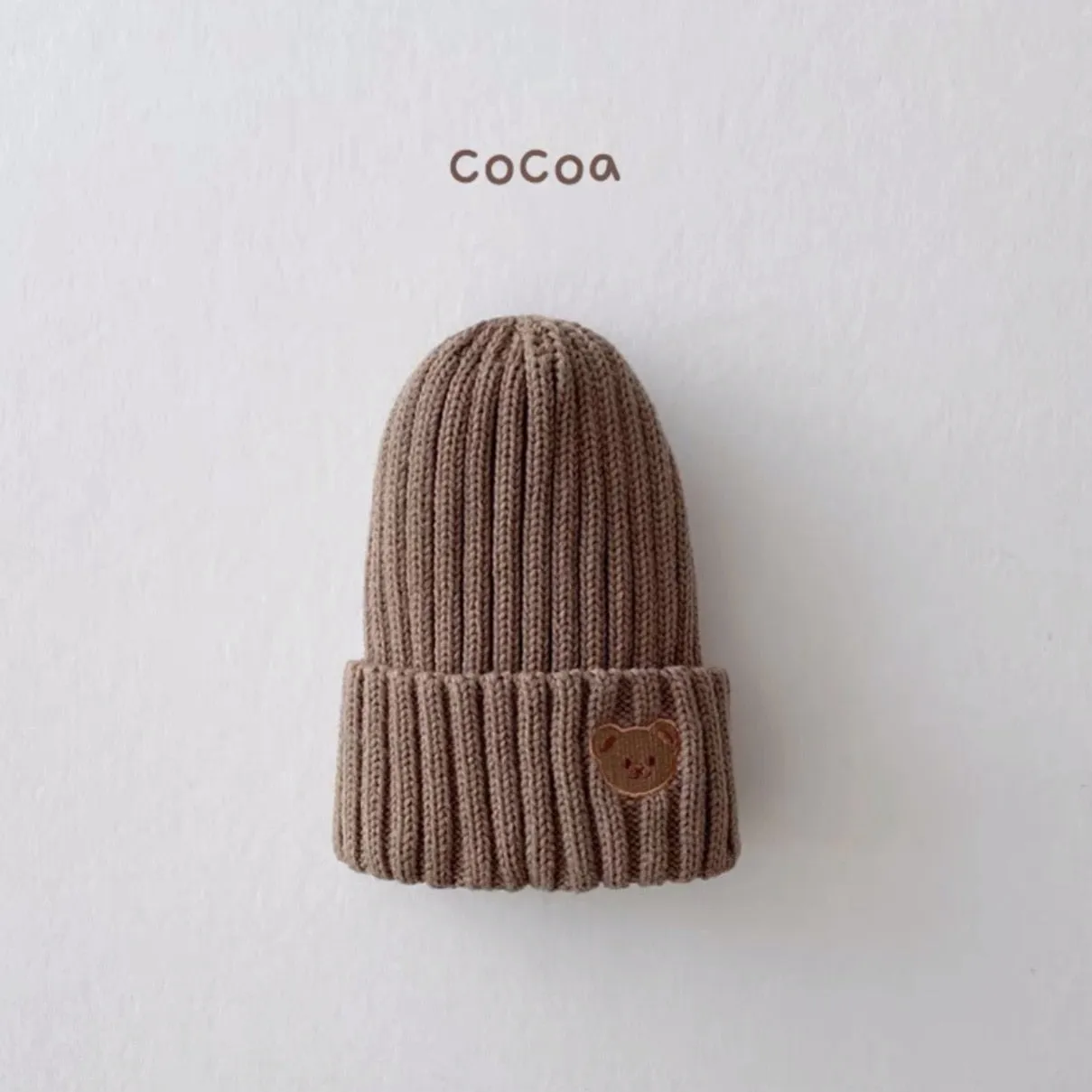 Babies Bear Head Embroidery Kids Knitted Hat