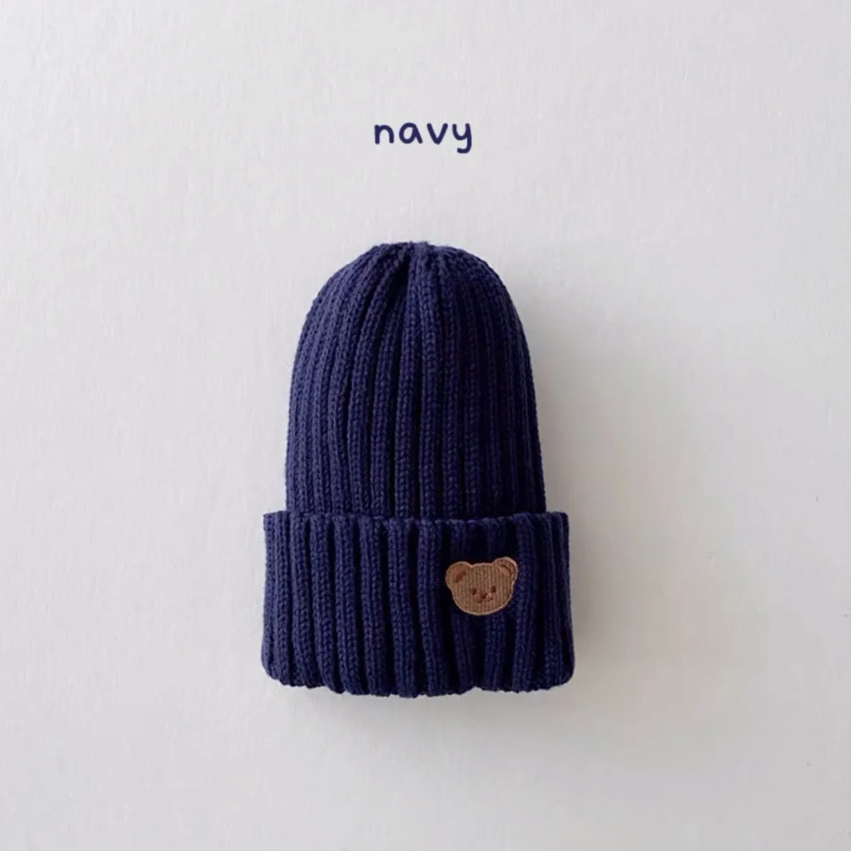 Babies Bear Head Embroidery Kids Knitted Hat