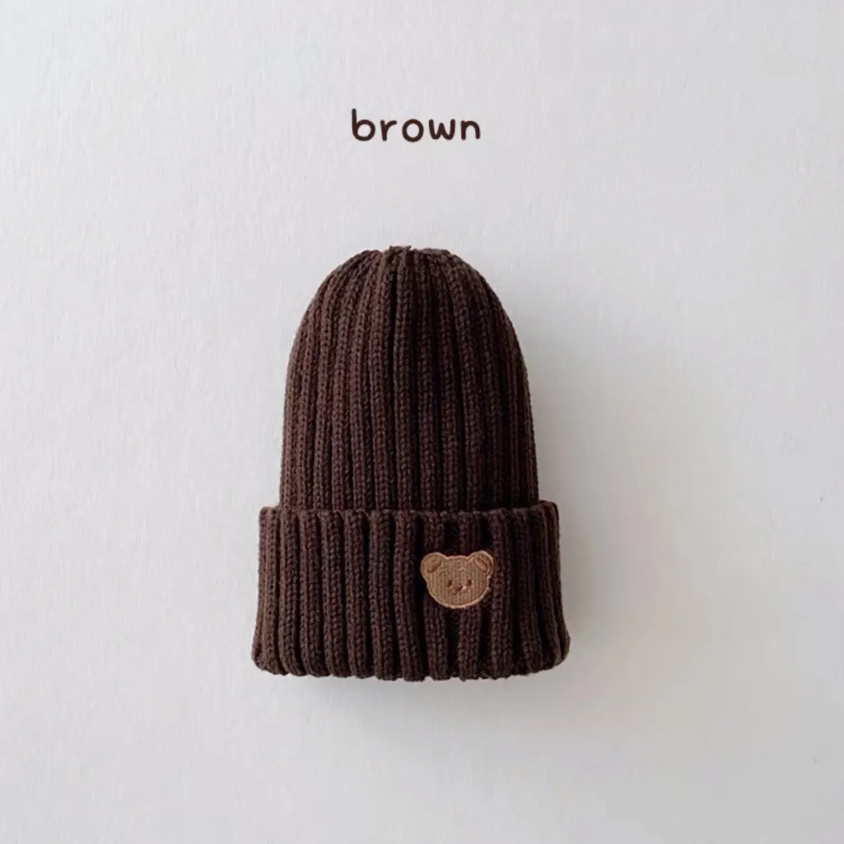 Babies Bear Head Embroidery Kids Knitted Hat
