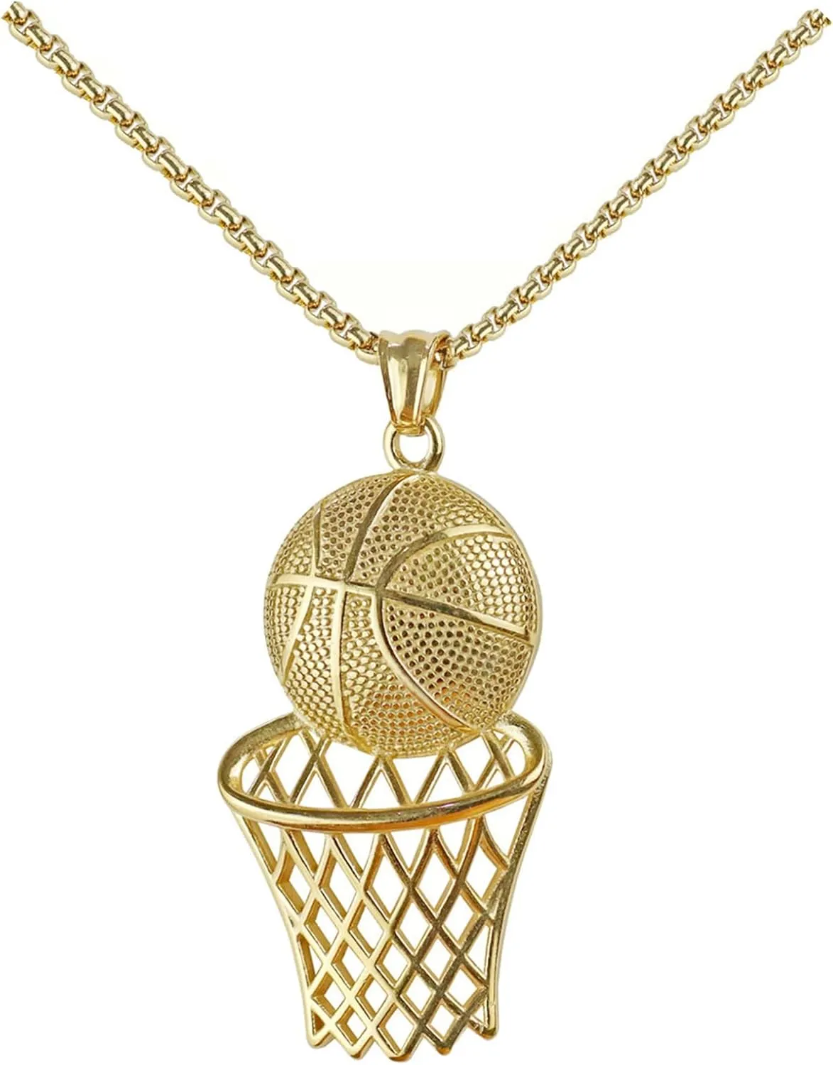Basketball Necklace for Men, 3D Basketball Pendant Necklace, Hip Hop Sports Jewelry Gift for Men Players Fans