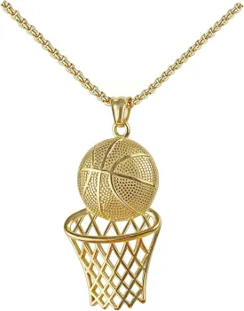 Basketball Necklace for Men, 3D Basketball Pendant Necklace, Hip Hop Sports Jewelry Gift for Men Players Fans