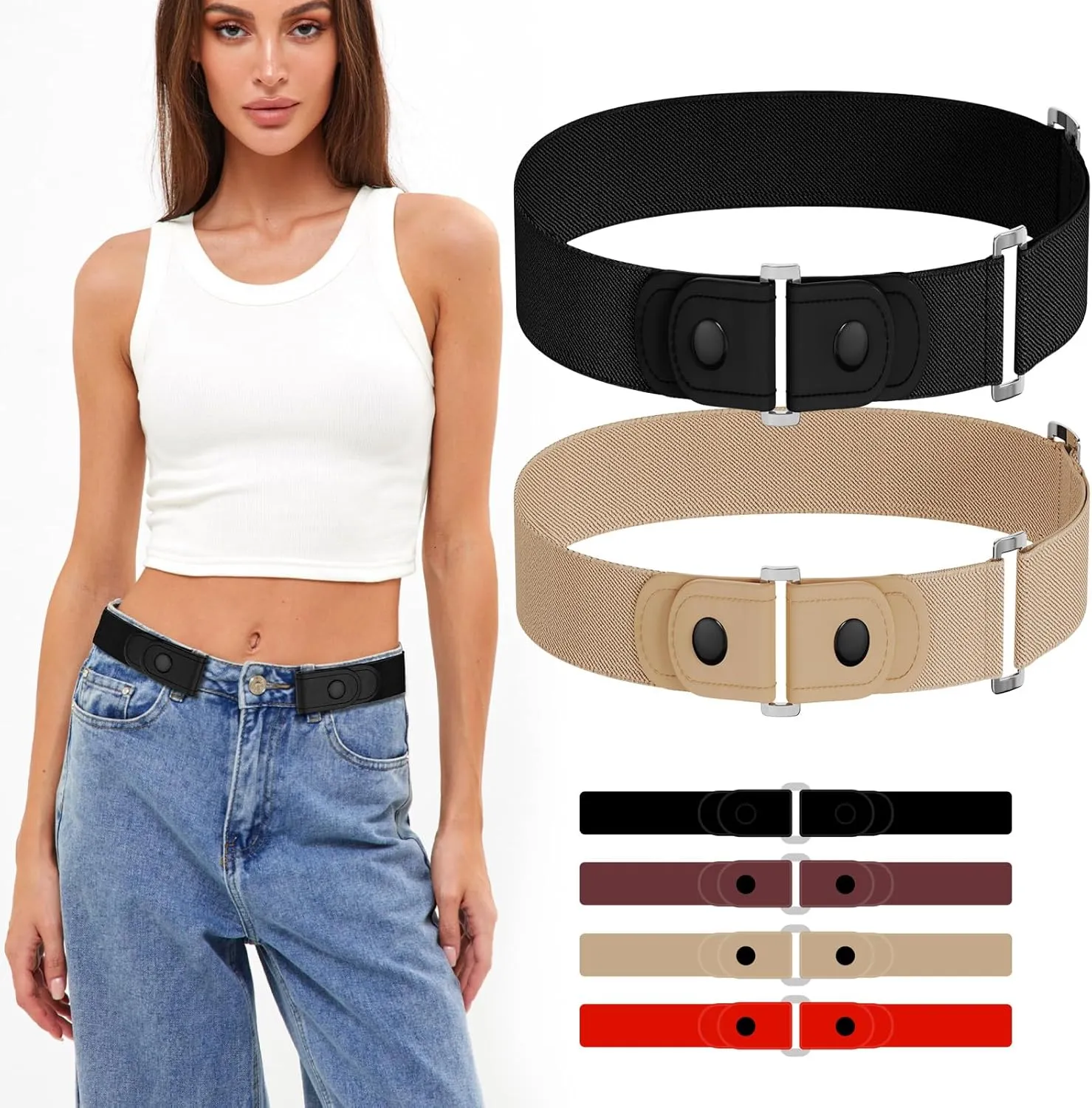 Belts for Women/Men No Buckle Elastic Belt Invisible Buckle Free Stretch Waist Belt for Jean Pants Dresses