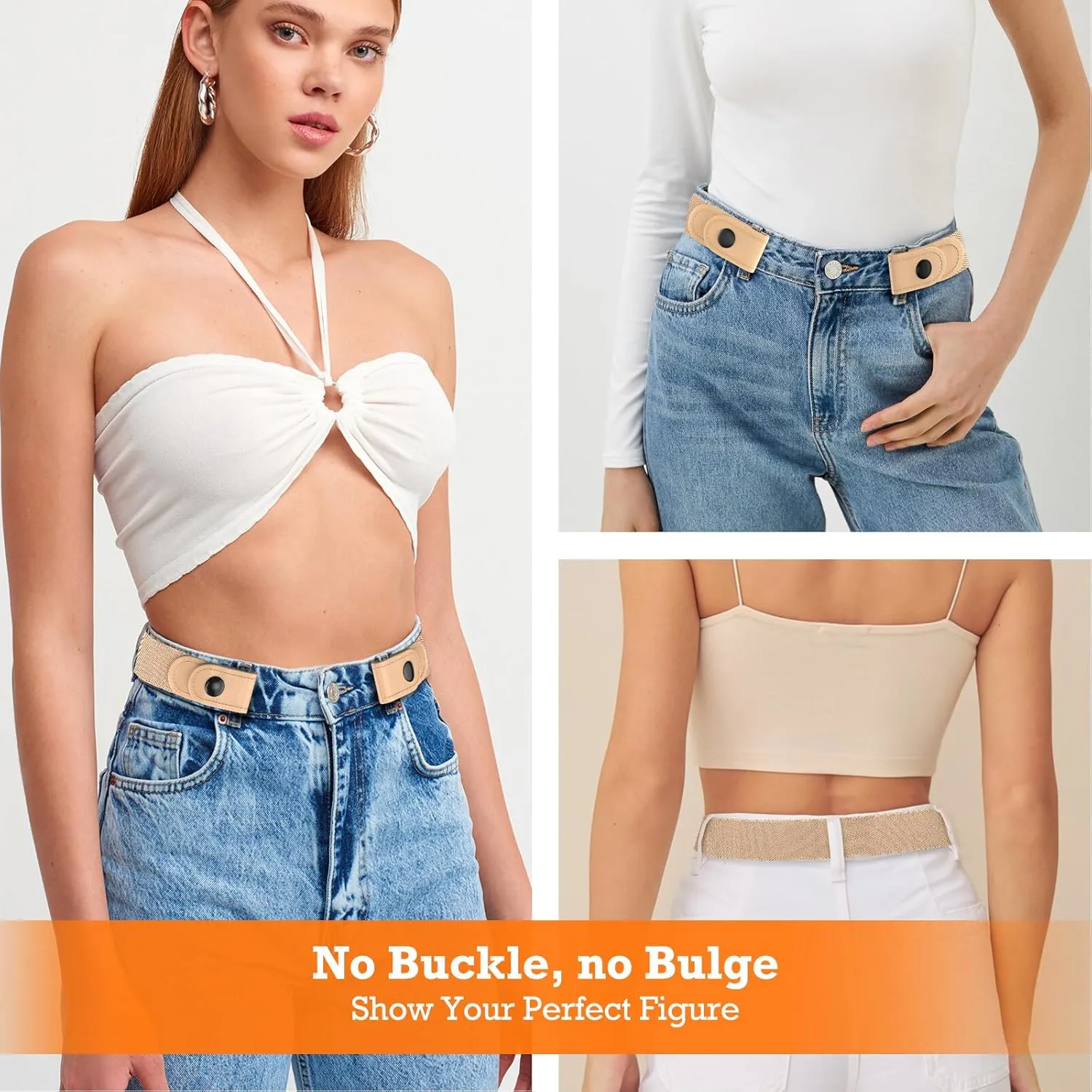 Belts for Women/Men No Buckle Elastic Belt Invisible Buckle Free Stretch Waist Belt for Jean Pants Dresses