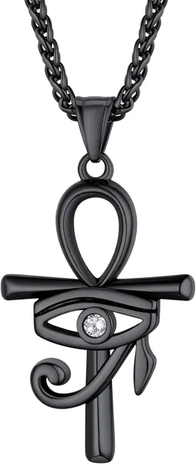 Bestyle Vintage Eye of Horus Ankh Cross Pendant Necklace for Women Men, Solid Stainless Steel Lucky Amulet Chain Necklace Ancient Egyptian of Protection Jewelry