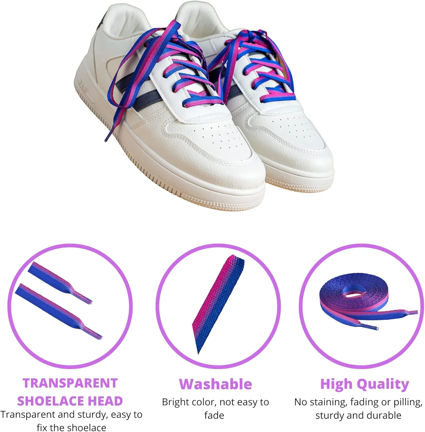 Bisexual Flag Striped Shoelaces Perfect for Sneakers, Boots & Shoes - LGBTQ Stuff - Colorful Boot Shoe Laces for Men & Women