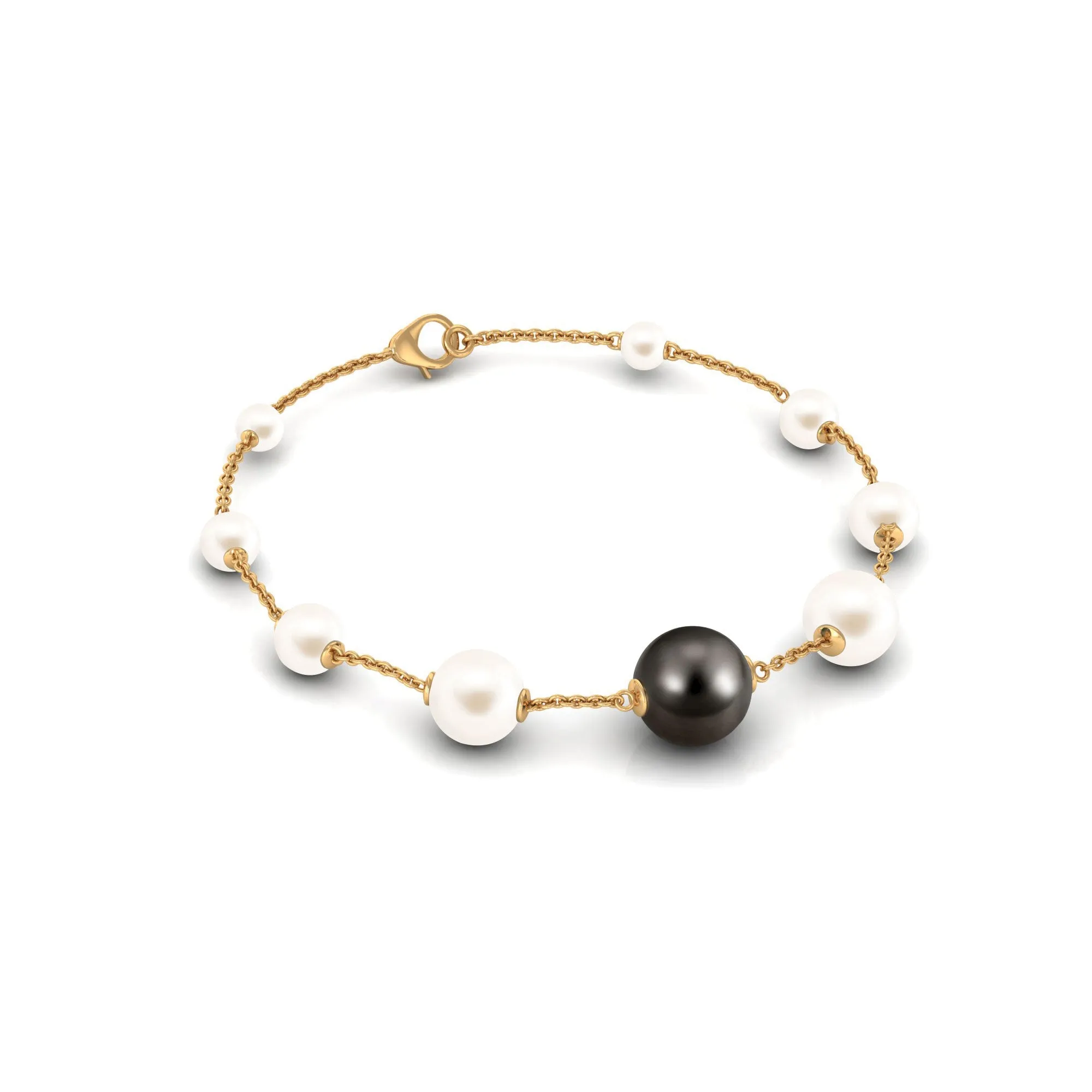 Black and White Pearl Station Chain Bracelet