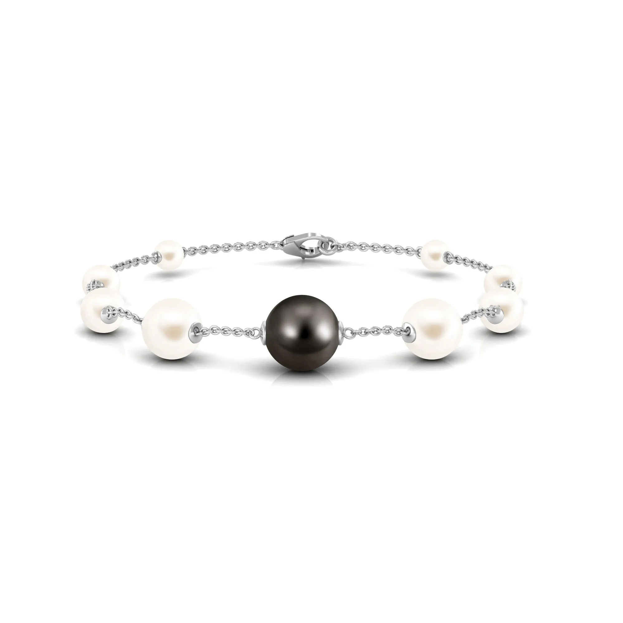 Black and White Pearl Station Chain Bracelet