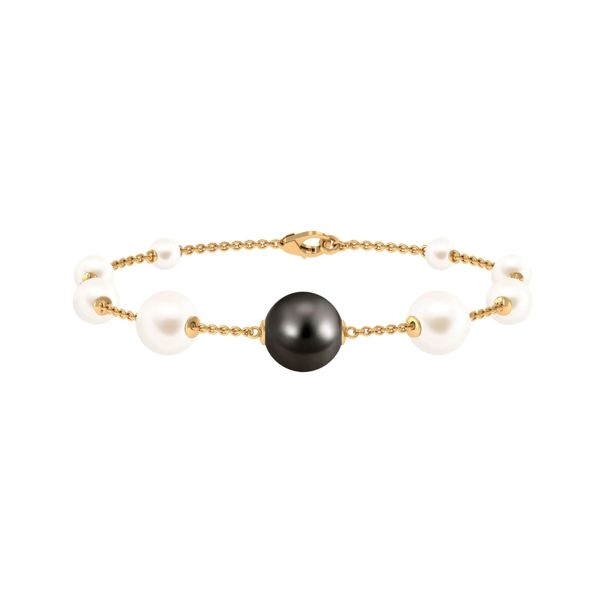 Black and White Pearl Station Chain Bracelet