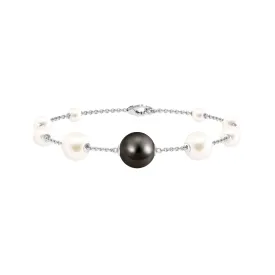 Black and White Pearl Station Chain Bracelet