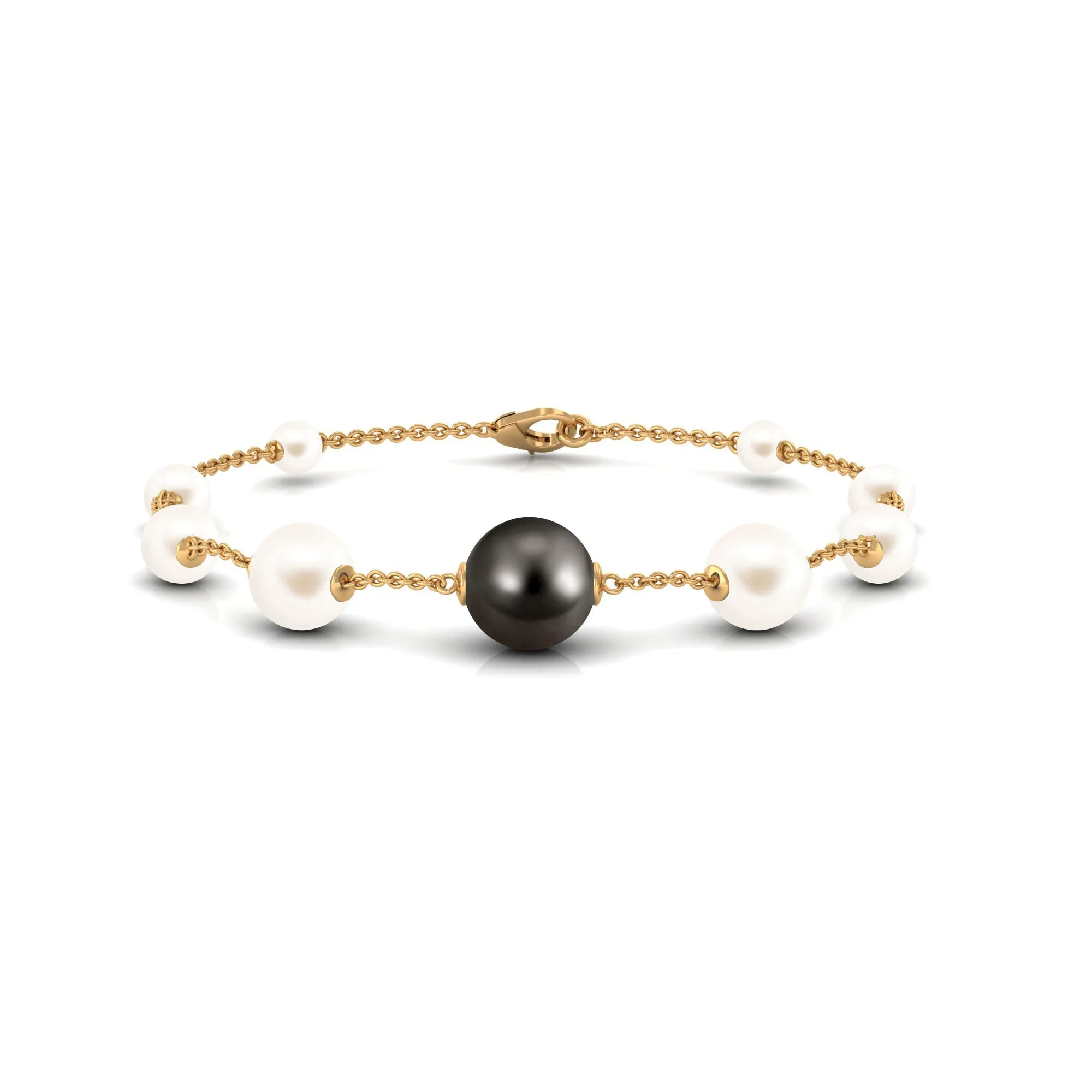 Black and White Pearl Station Chain Bracelet