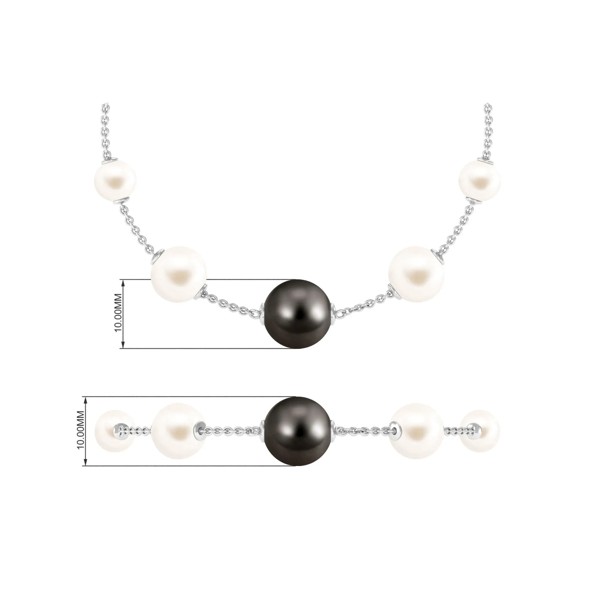Black and White Pearl Station Chain Bracelet