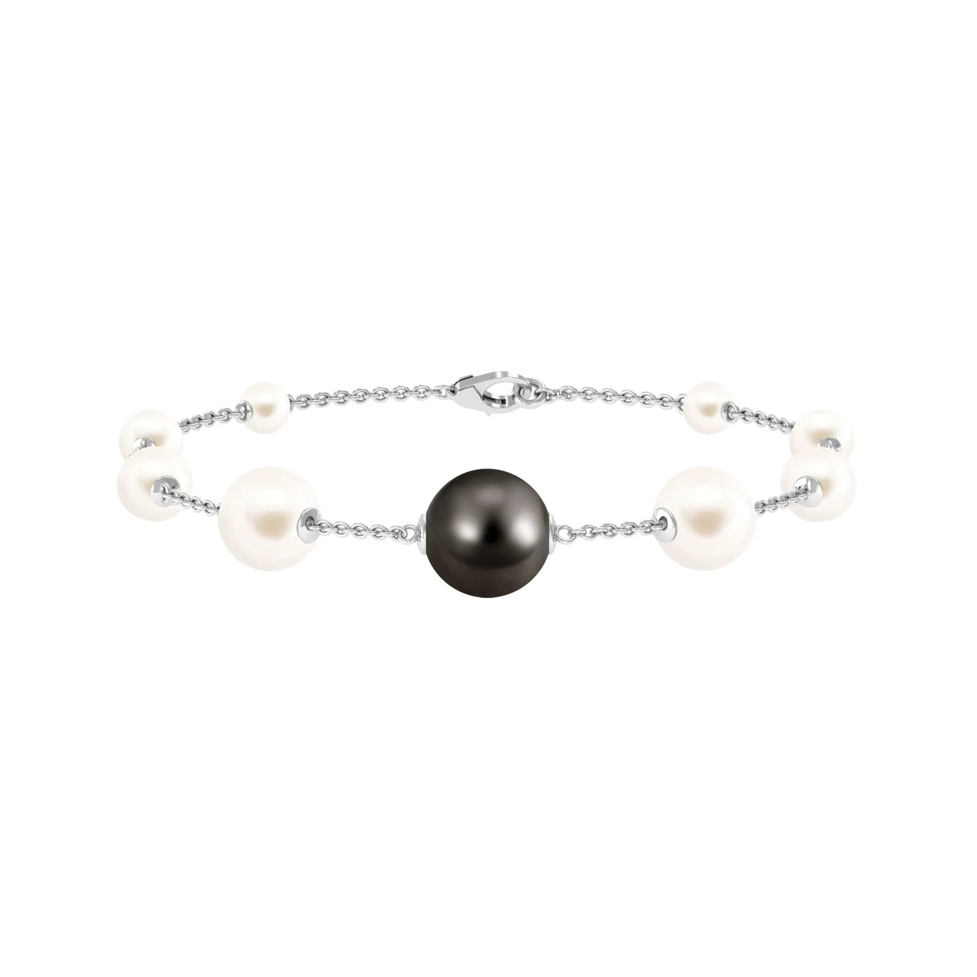 Black and White Pearl Station Chain Bracelet