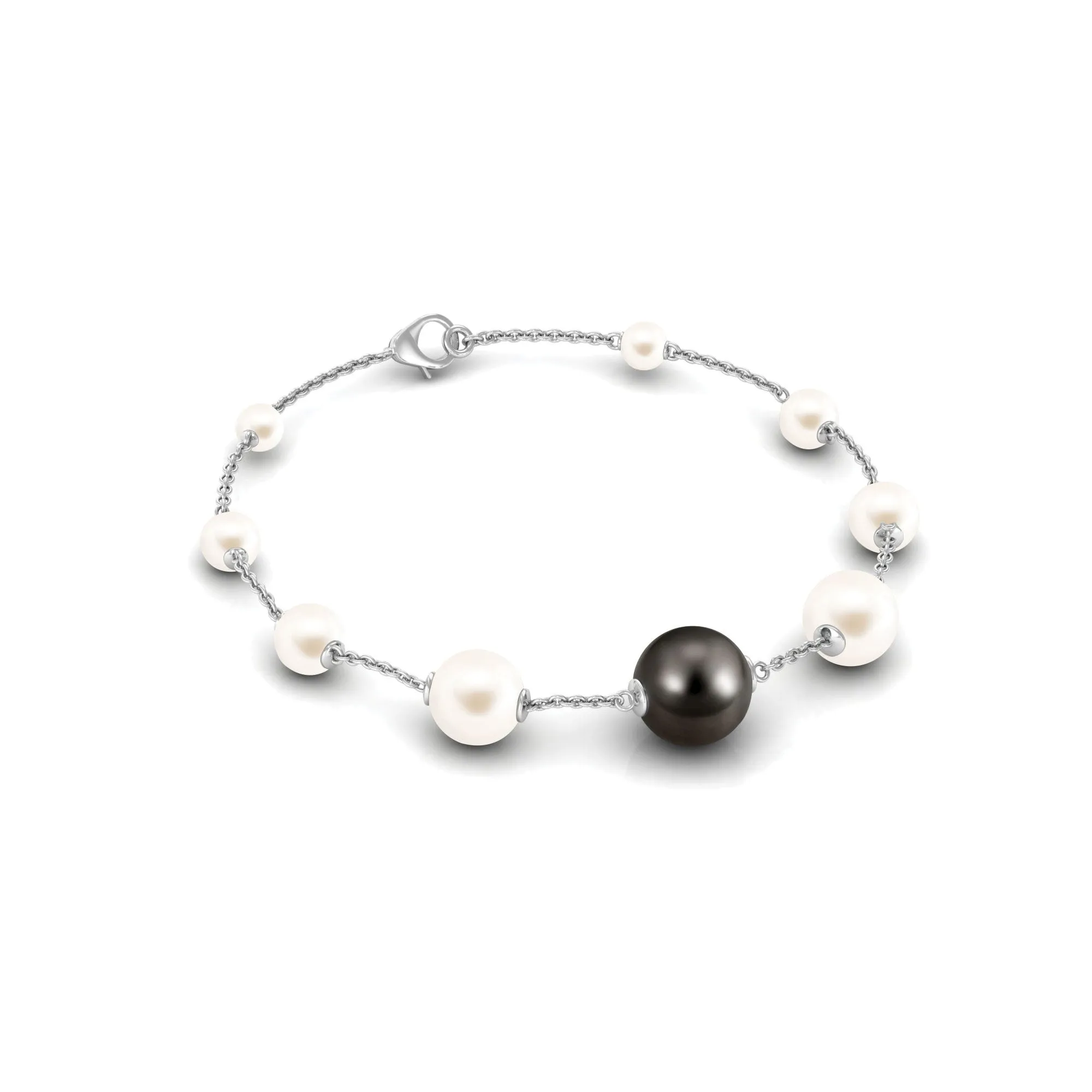 Black and White Pearl Station Chain Bracelet