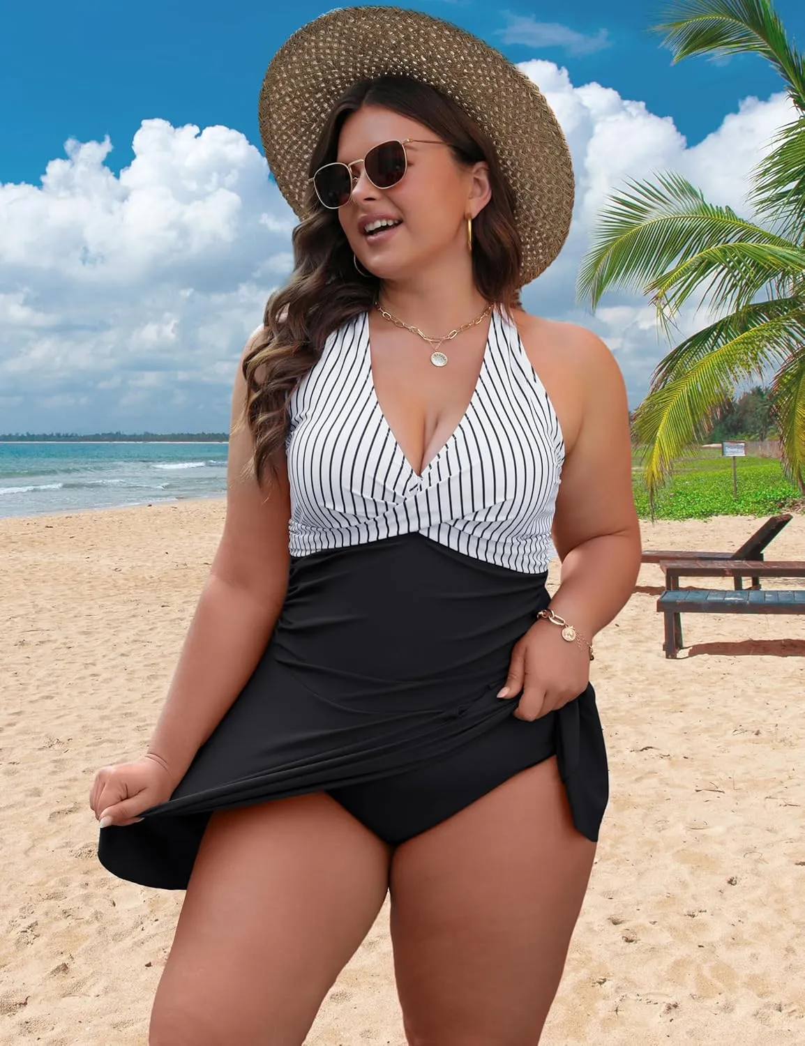 Blooming Jelly Women Plus Size Swim Dress Swimsuit One Piece Tummy Control Bathing Suits Modest Criss Cross Swim Suits