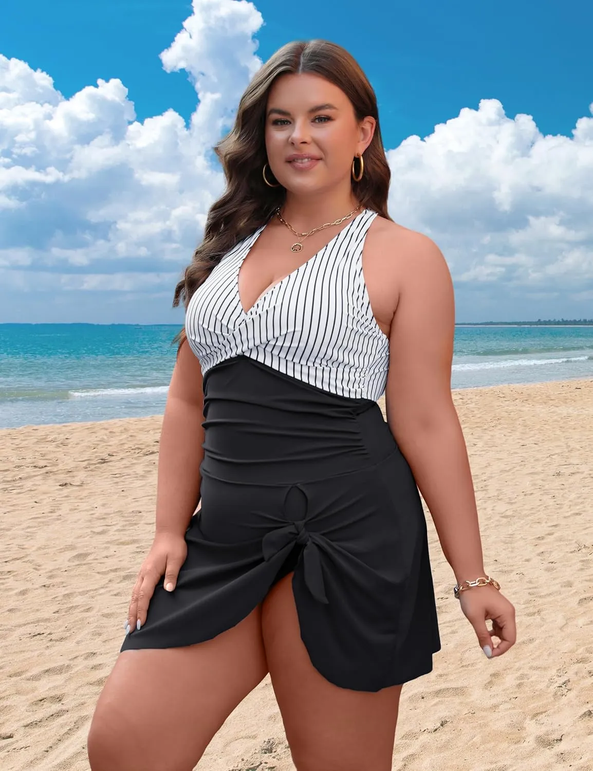 Blooming Jelly Women Plus Size Swim Dress Swimsuit One Piece Tummy Control Bathing Suits Modest Criss Cross Swim Suits