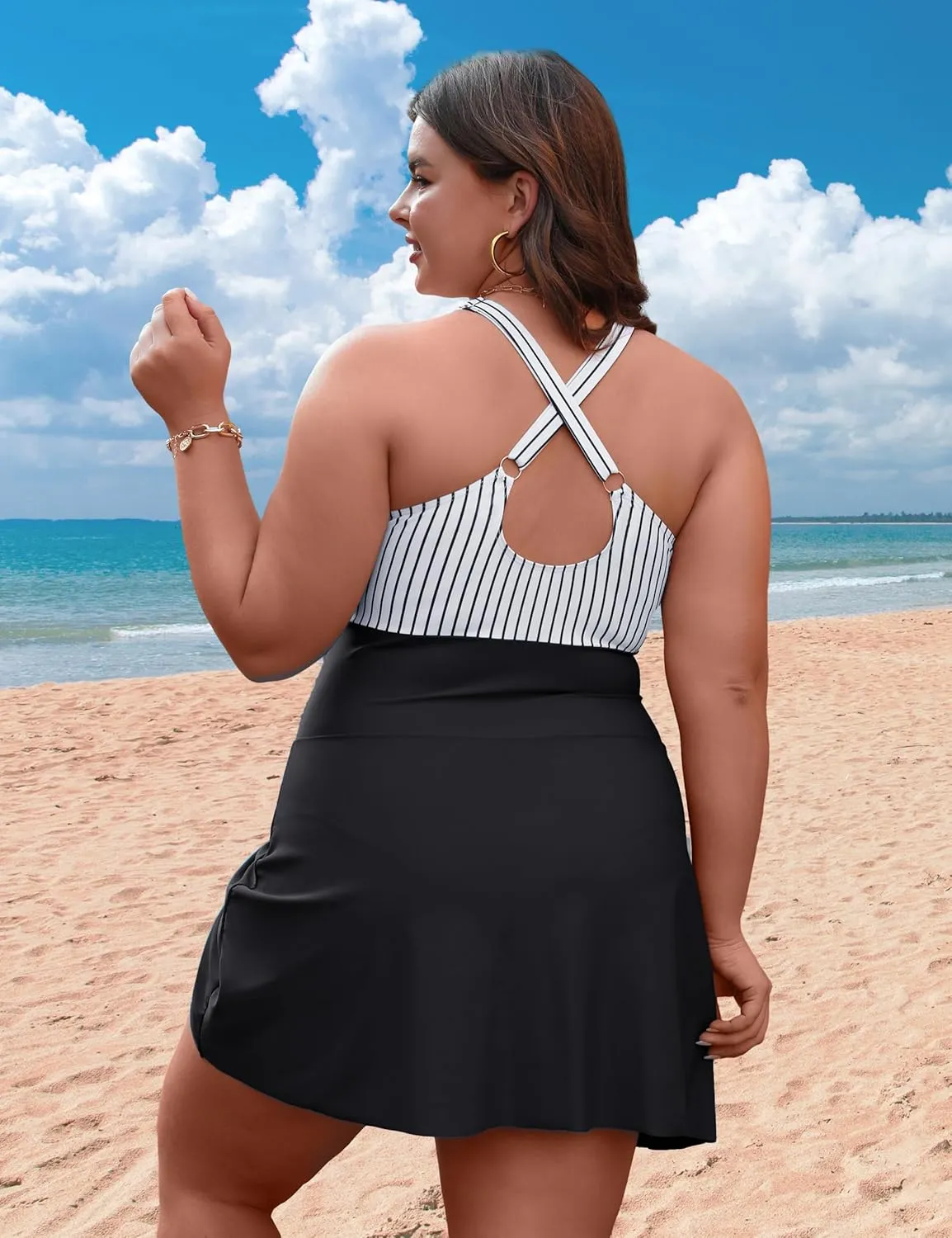 Blooming Jelly Women Plus Size Swim Dress Swimsuit One Piece Tummy Control Bathing Suits Modest Criss Cross Swim Suits