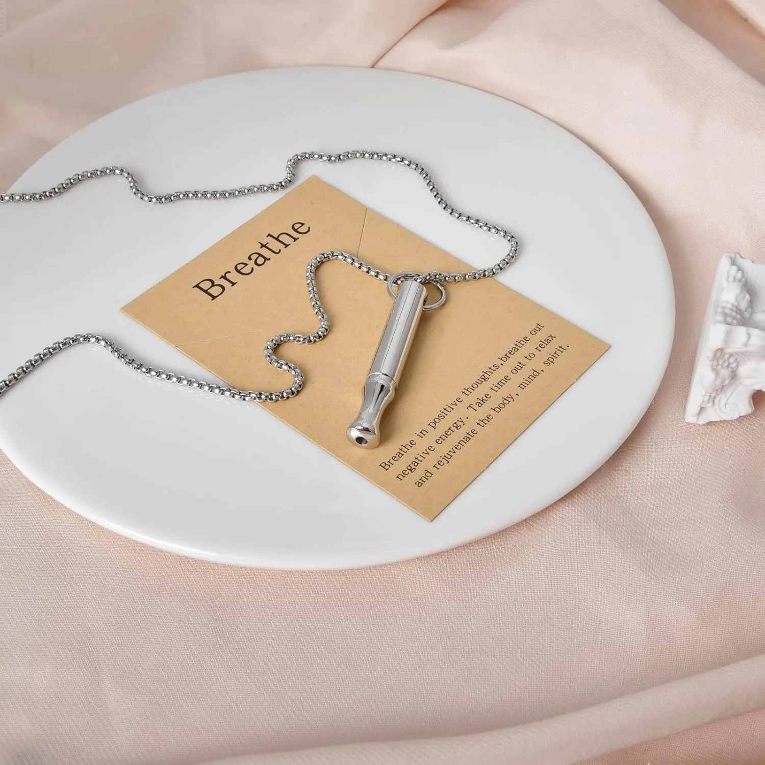CANDYFANCY Meditation Breathe Neckalace For Women Men Mindfulness Breathing Necklace Stress & Anxiety Relief Stainless Steel Necklace Quit Smoking Pendant Necklace Jewelry Gifts With Cards