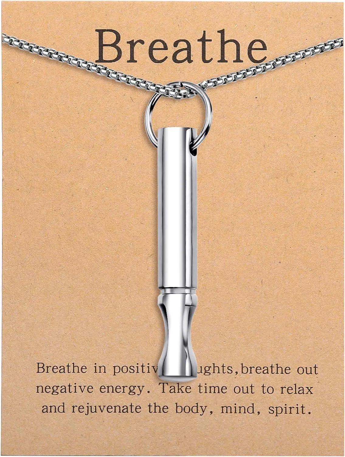 CANDYFANCY Meditation Breathe Neckalace For Women Men Mindfulness Breathing Necklace Stress & Anxiety Relief Stainless Steel Necklace Quit Smoking Pendant Necklace Jewelry Gifts With Cards