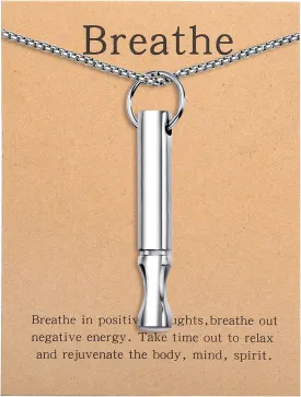 CANDYFANCY Meditation Breathe Neckalace For Women Men Mindfulness Breathing Necklace Stress & Anxiety Relief Stainless Steel Necklace Quit Smoking Pendant Necklace Jewelry Gifts With Cards