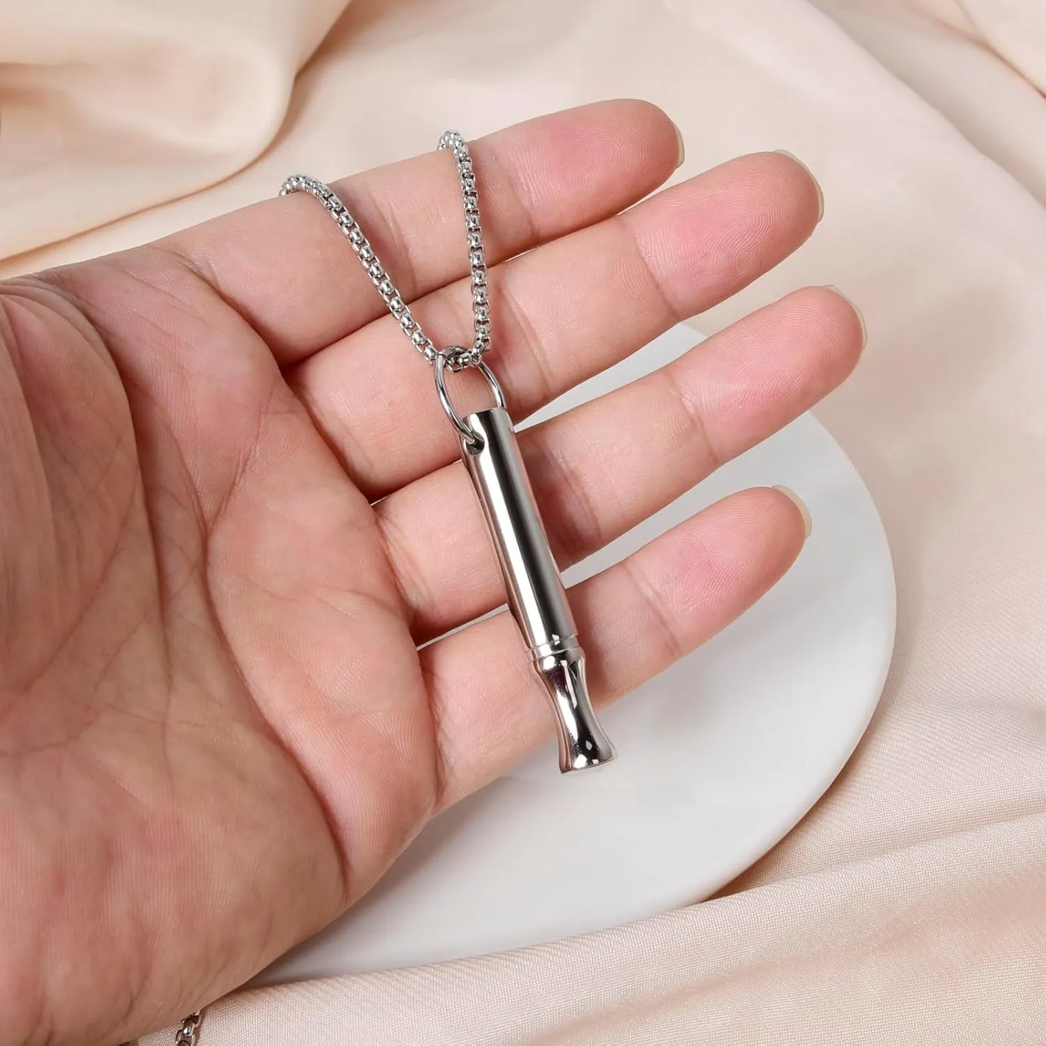 CANDYFANCY Meditation Breathe Neckalace For Women Men Mindfulness Breathing Necklace Stress & Anxiety Relief Stainless Steel Necklace Quit Smoking Pendant Necklace Jewelry Gifts With Cards