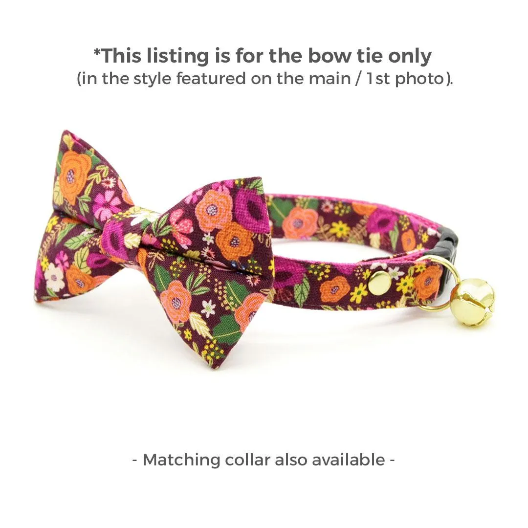 Cat Bow Tie - "Harvest Wine" - Burgundy Plum Floral Bow Tie for Cat / Fall, Autumn, Thanksgiving / Cat   Small Dog Bowtie