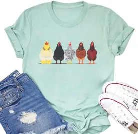 Chicken Tshirt Mom Cute T Shirts Womens Short Sleeves Farm Country Casual Tee Tops