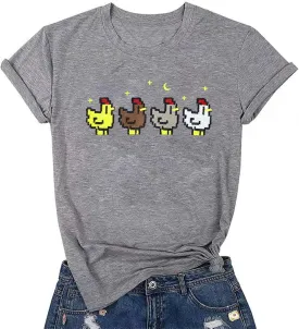 Chicken Tshirt Mom Cute T Shirts Womens Short Sleeves Farm Country Casual Tee Tops