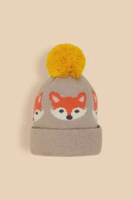 Childrens Knitted Fox Hat Slate