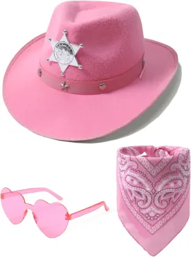 COSLAND Kids Cowboy Hat with Bandana and Glasses, Girls' Western Cowgirl Hat, Pink,3T