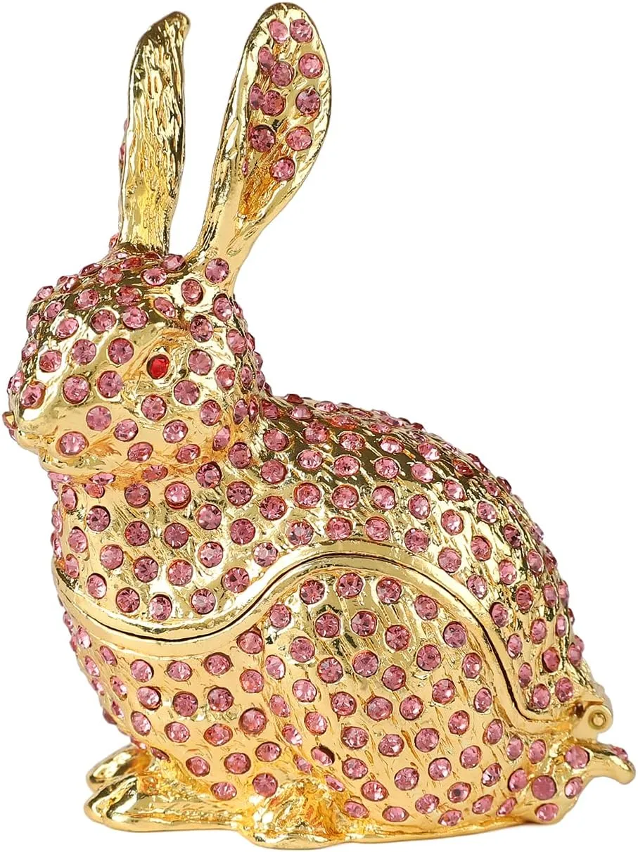 Cute Rabbit Jewelry Trinket Box with Hinged Animal Ornaments Gift for Home Decor