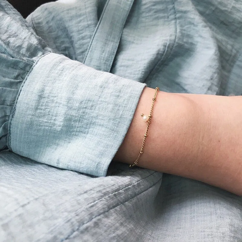 Dainty Pearl Bracelet, Natural Fresh Water Pearl Bracelet, Pearl Bracelet, 18K Gold Color Bracelet, Bridesmaid Bracelet, Wedding Bracelet