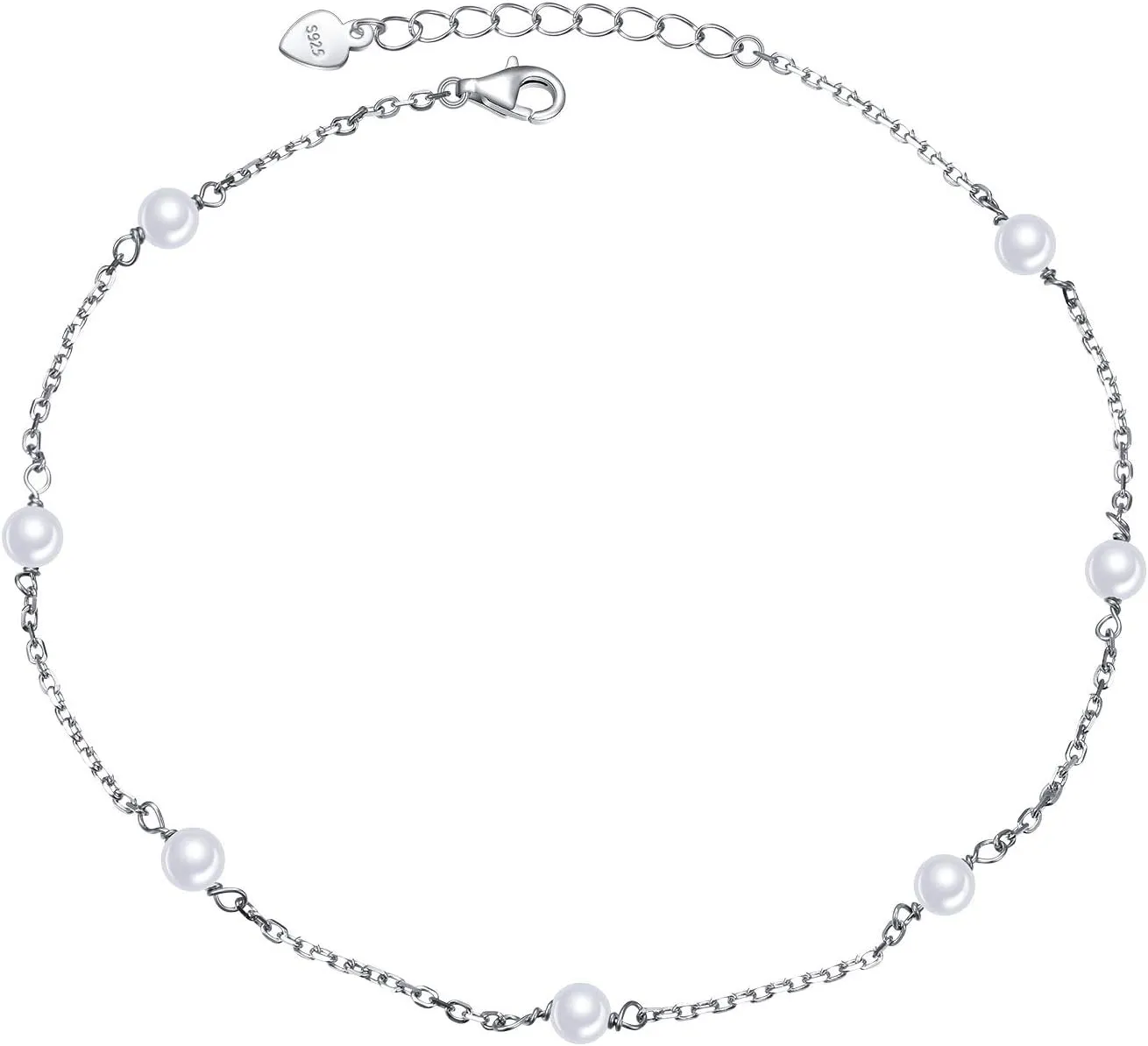 DAOCHONG Anklet for Women S925 Sterling Silver Adjustable Foot Heart Lotus Infinity Moon Srars Flower Pearl Multilayer Layered Ankle Bracelet Beach Jewelry