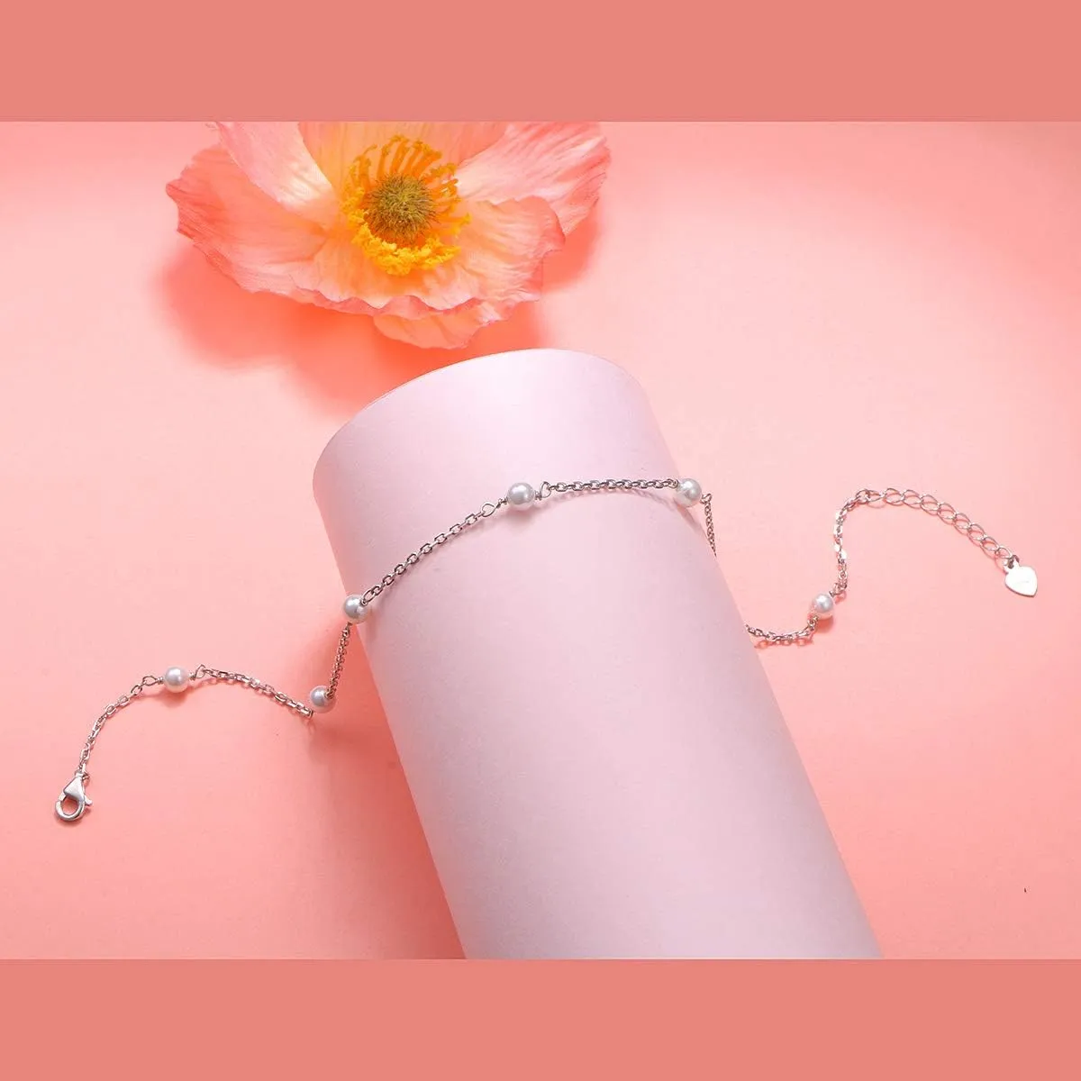 DAOCHONG Anklet for Women S925 Sterling Silver Adjustable Foot Heart Lotus Infinity Moon Srars Flower Pearl Multilayer Layered Ankle Bracelet Beach Jewelry